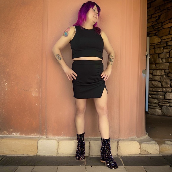 NEW Two-piece outfit black mini skirt black crop top clubwear sexy outfit fun su - Picture 5 of 8